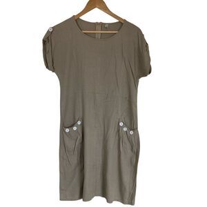 Yidartan Womens Short Sleeve Linen Blend Dress M Tan‎ Summer Beach Work
